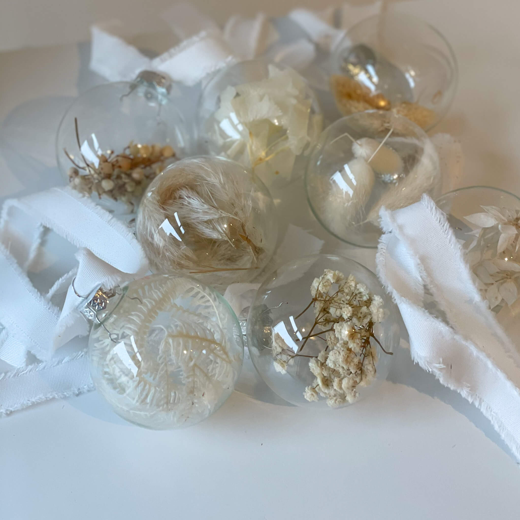 Glass Christmas balls - filled with dried flowers