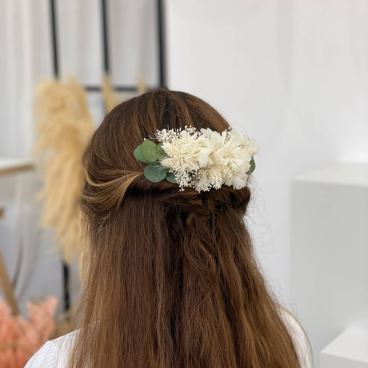 Haarkamm Trockenblumen Eukalyptus Lagurus I Hochzeit, Kommunion, Blumenmädchen - Lykke&You