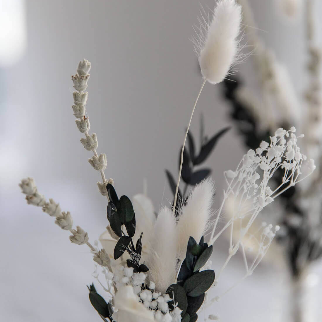 Dried flower bouquet table decoration dark eucalyptus