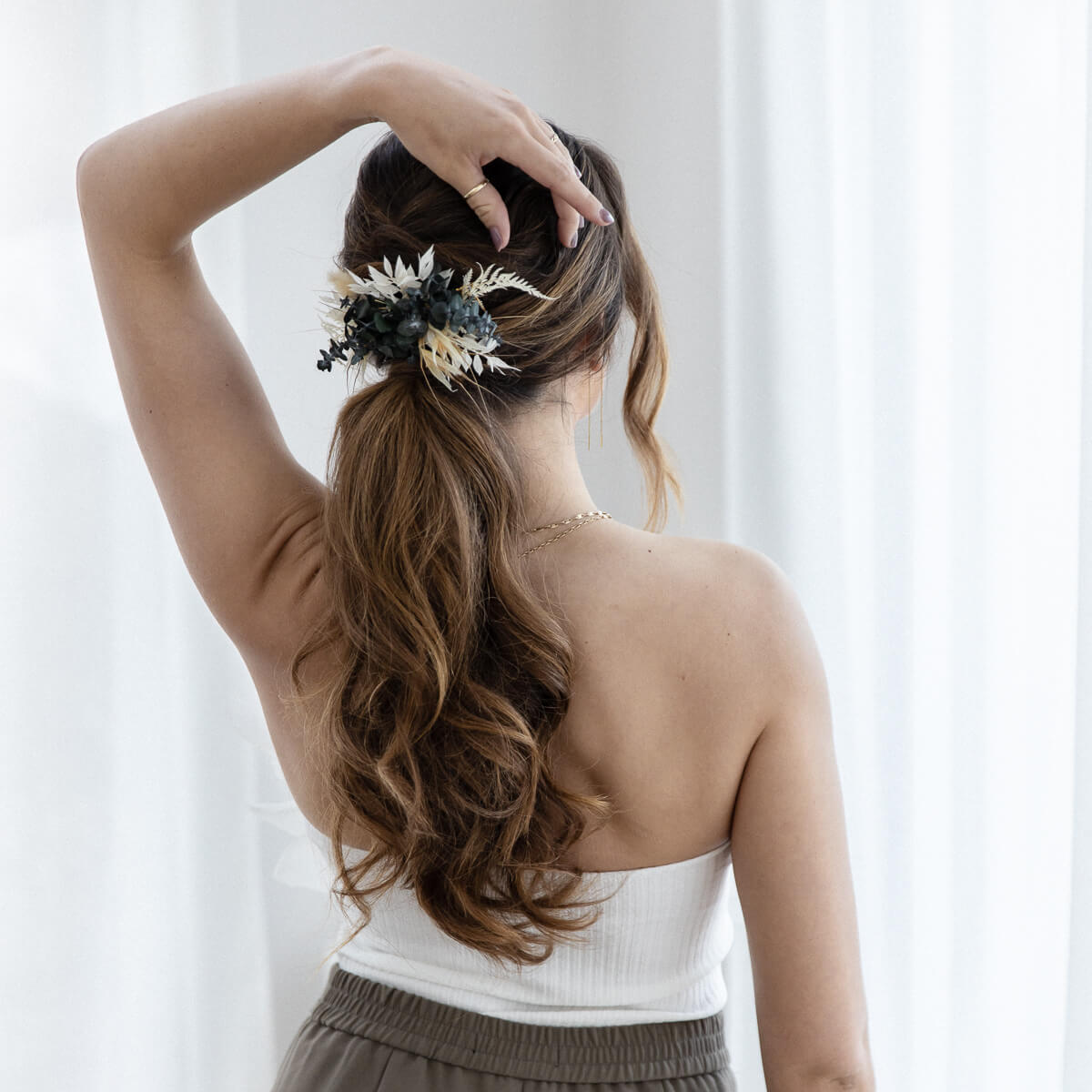 Hair comb dried flowers Boho white