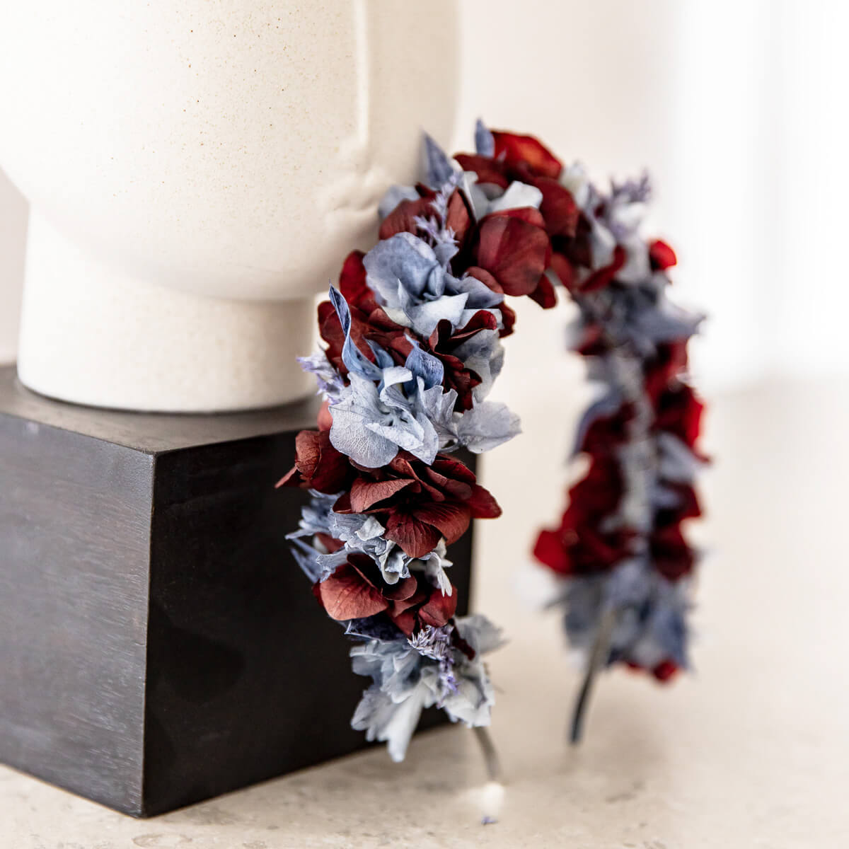 Haarreif Trockenblumen Hortensie blau rot - Lykke&You GmbH