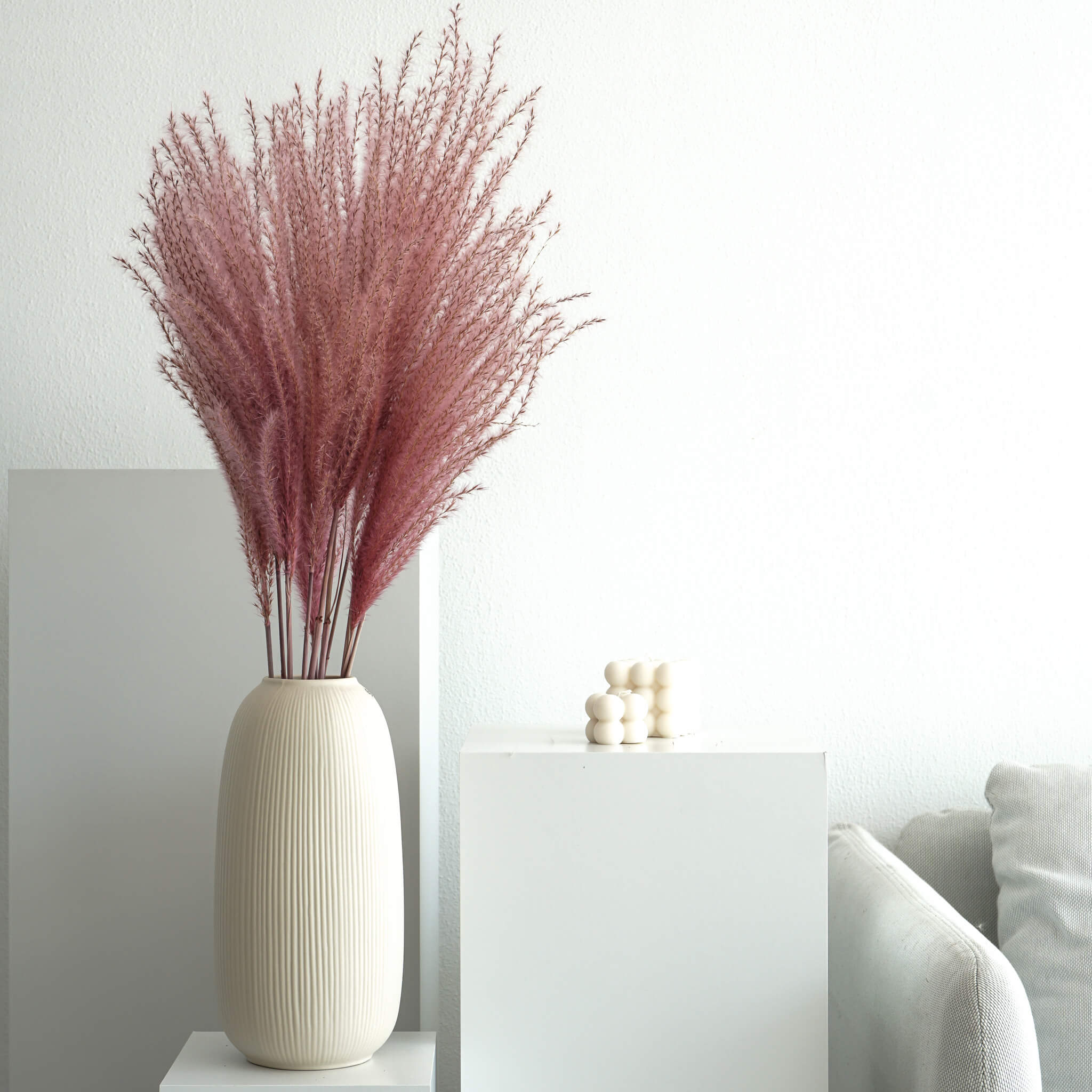 Getrocknetes Federgras | Miscanthus natur I 70 cm I Bund oder Einzeln - Größe: 1 Stiel, 5 Stiele, 10 Stiele - Farbe: pink